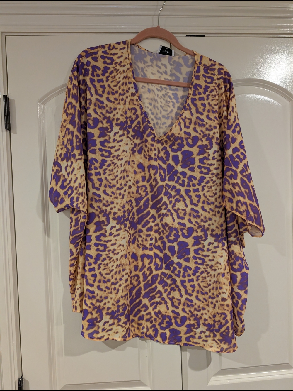 NWT Adrienne Purple and Cream Leopard Print V-Neck Tunic